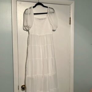 White floor length dress PERFECT for a bridal shower or engagement photos!!